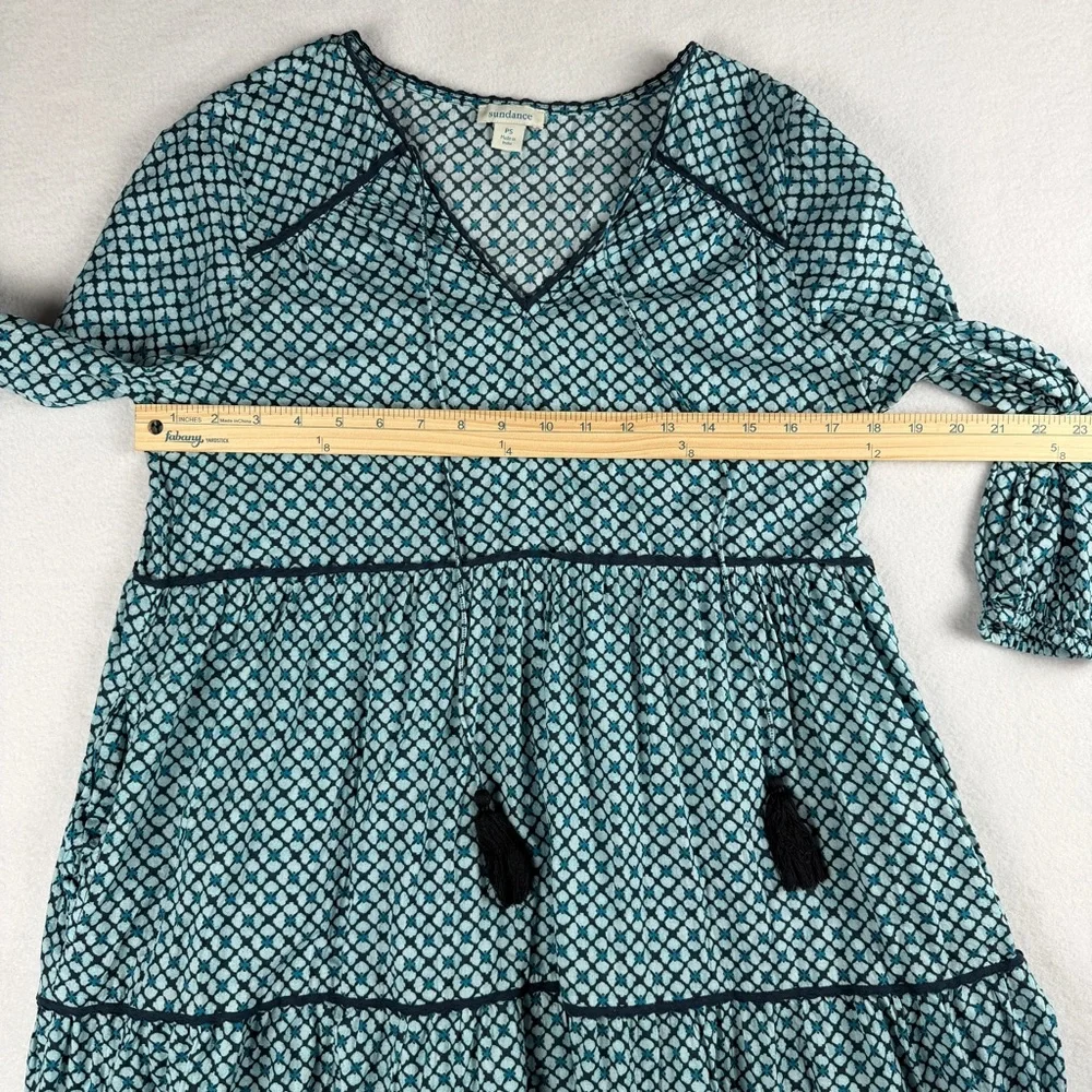Sundance Women's Eternal Summer Tassel Tie Tiered Prairie Boho Sun Dress Blue PS